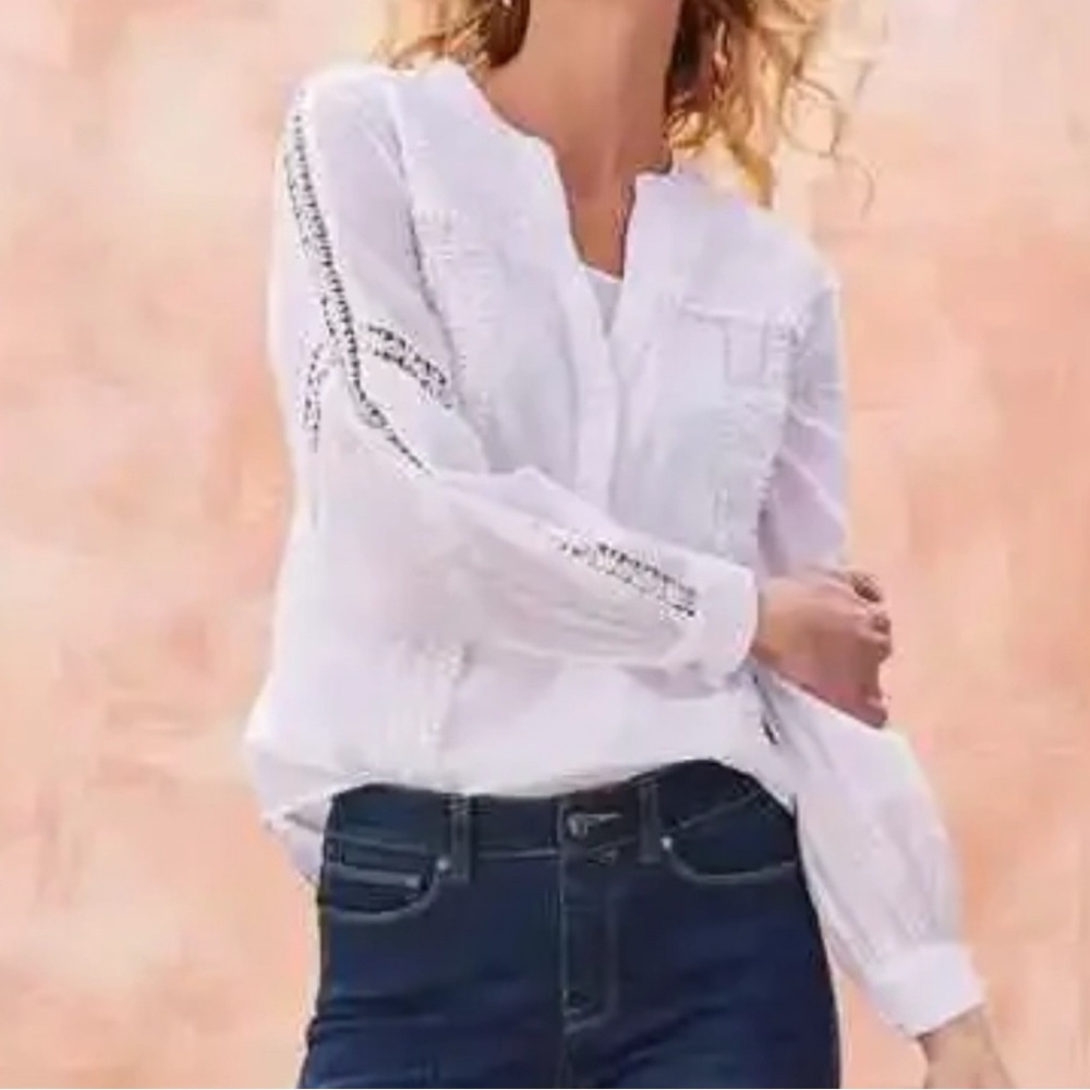 Soft Surroundings Top Trianon Split Neck Embroide… - image 1